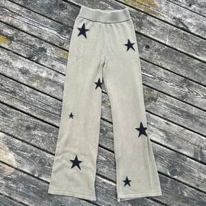 Pistola Women XS Green Black Star Knit Wide‎ Leg Flare Pants Lounge Casual